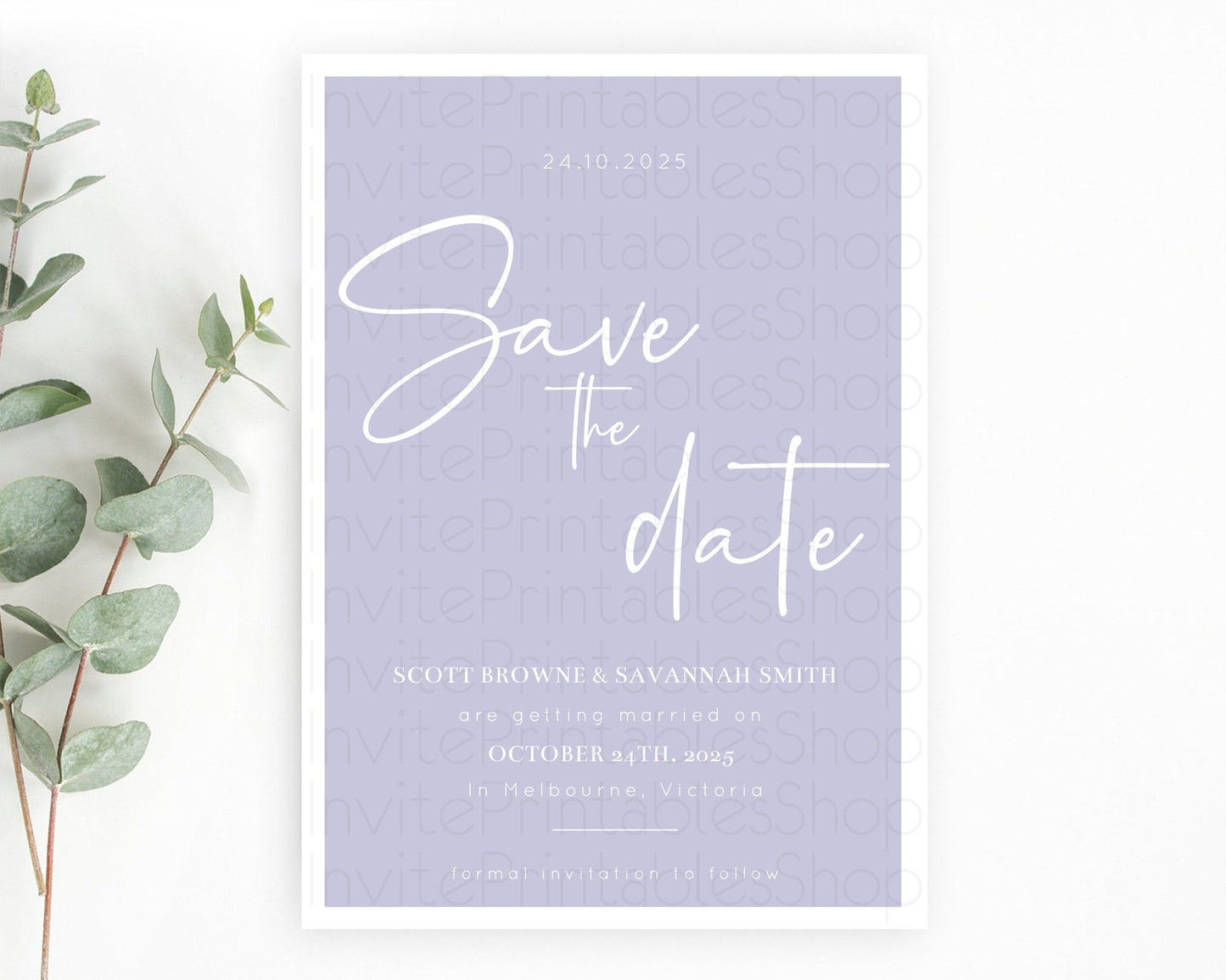 Minimalist Purple Save The Date Template Simple Modern Purple Party Theme For 1st Birthday Baptism Baby Shower Wedding Bridal Shower D10942