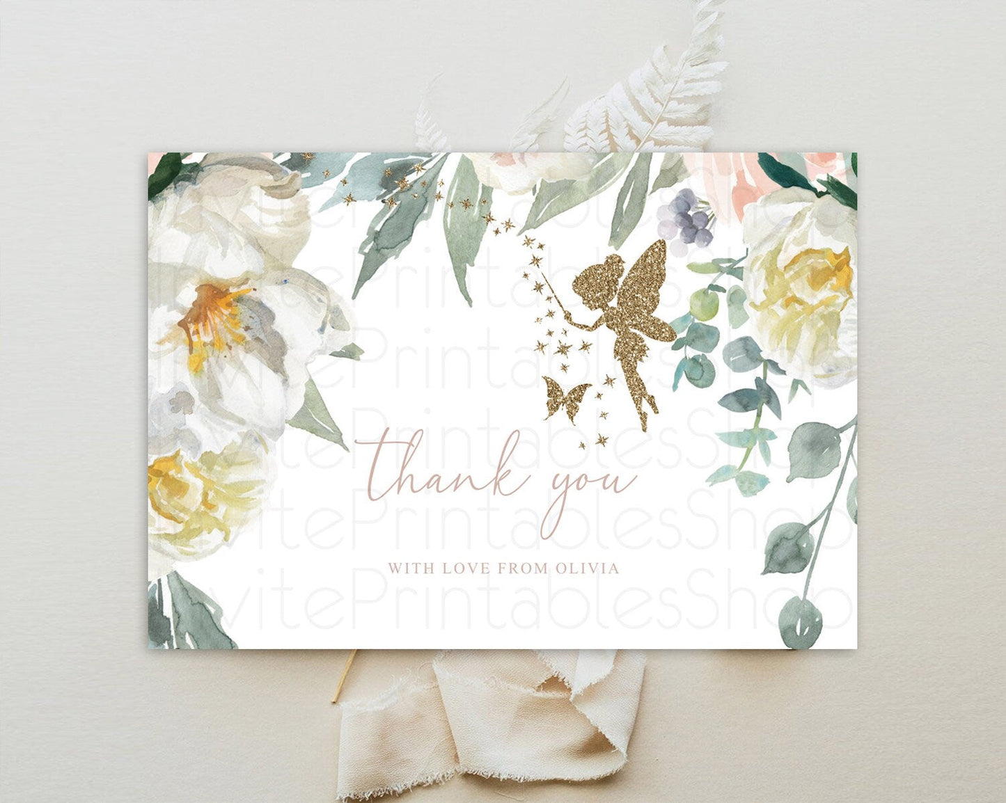 Fairy Thank You Fairy Thank You Card Enchanted Garden Pastel Butterfly Birthday Thank You Floral Secret Garden Teacher Thank You D10800