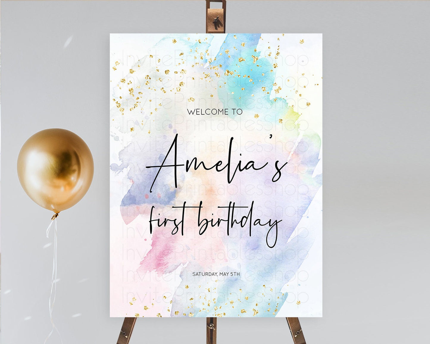 Pastel Welcome Sign Pastel Rainbow Welcome Sign Colorful Rainbow Confetti Watercolor Glitter Pastel First Birthday Welcome Sign D10422