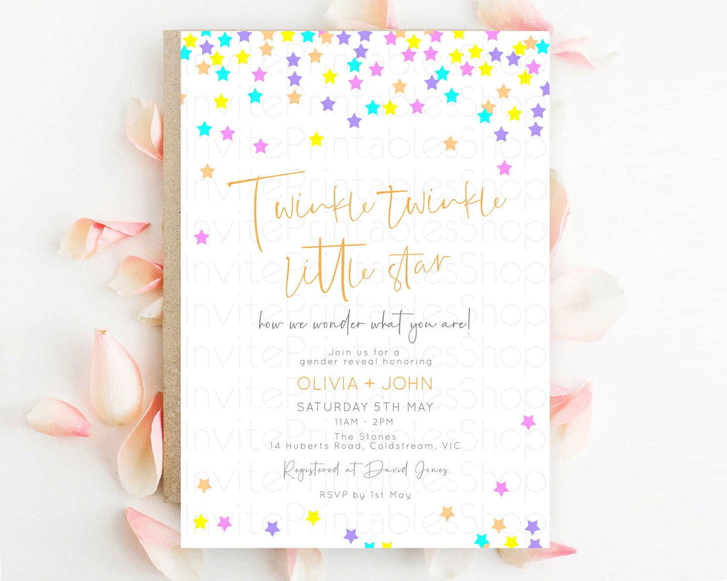 Twinkle Star Baby Shower Invitation Pastel Twinkle Star Invitation Rainbow Pastel Colorful Confetti Twinkle Little Star Baby Shower D10397