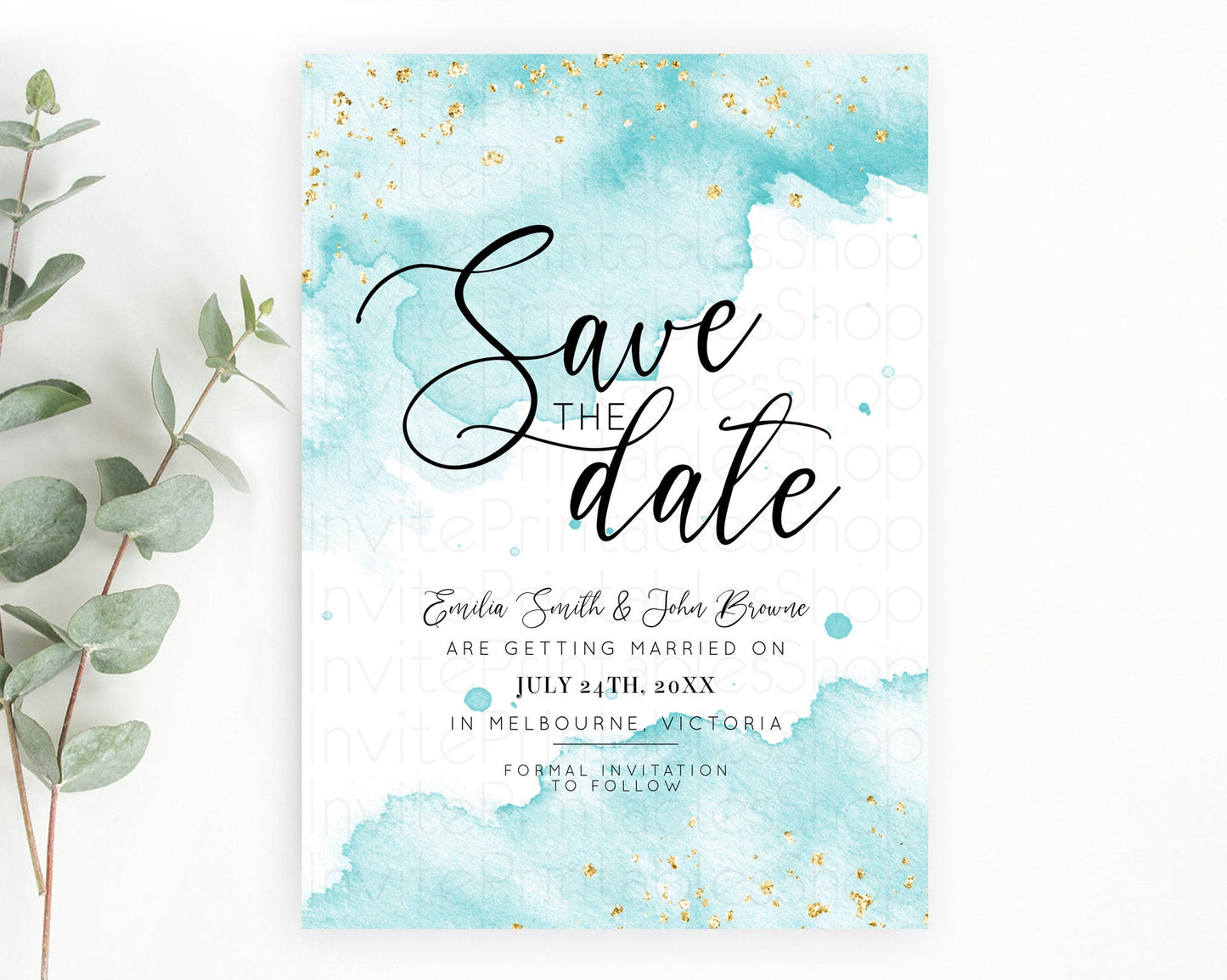 Blue Watercolor Save The Date Template Ombre Blue Watercolor Splash Party 1st Birthday Baby Shower Wedding Baptism Bridal Shower D10329