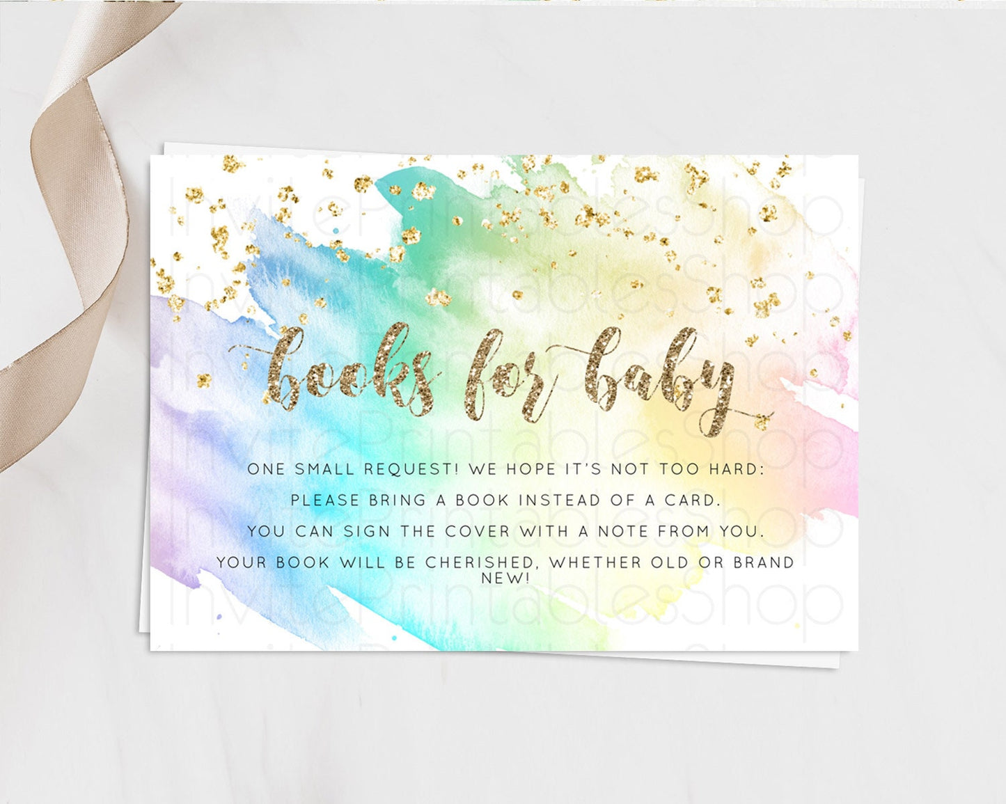 Pastel Books For Baby Card Pastel Rainbow Book Insert Colorful Ombre Watercolor Book Card Confetti Glitter Baby Book Poem Request D10259