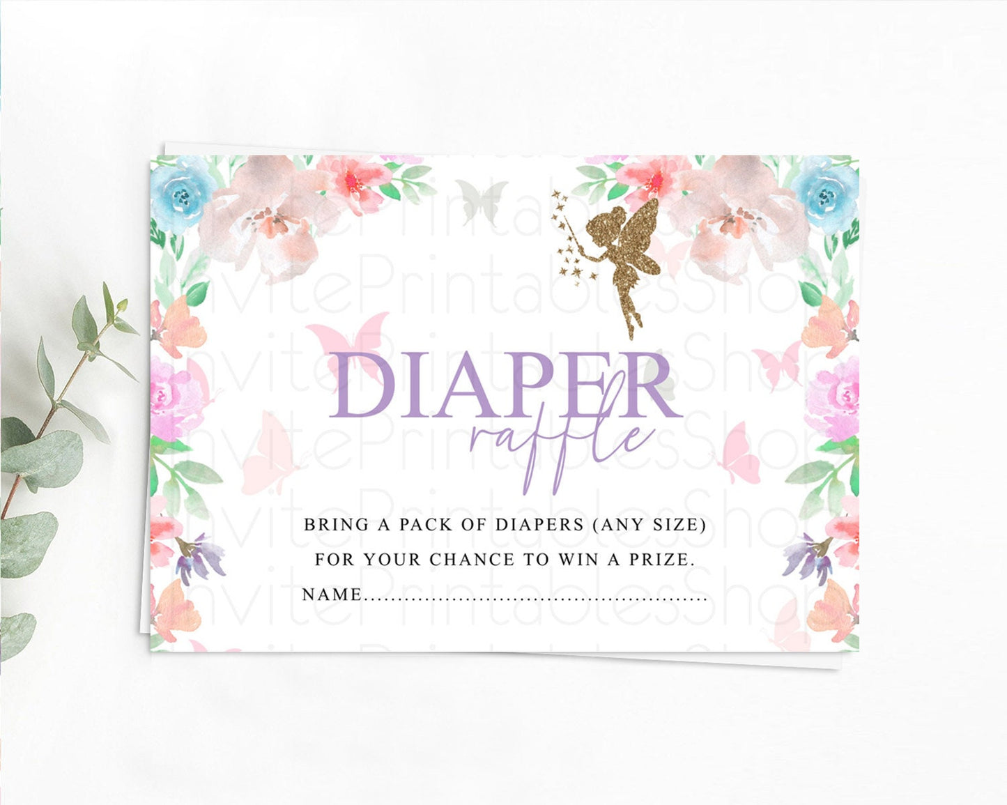 Fairy Diaper Raffle Card Fairy Diaper Insert Enchanted Garden Fairy Diaper Ticket Pastel Floral Butterfly Secret Garden Raffle Game D10126