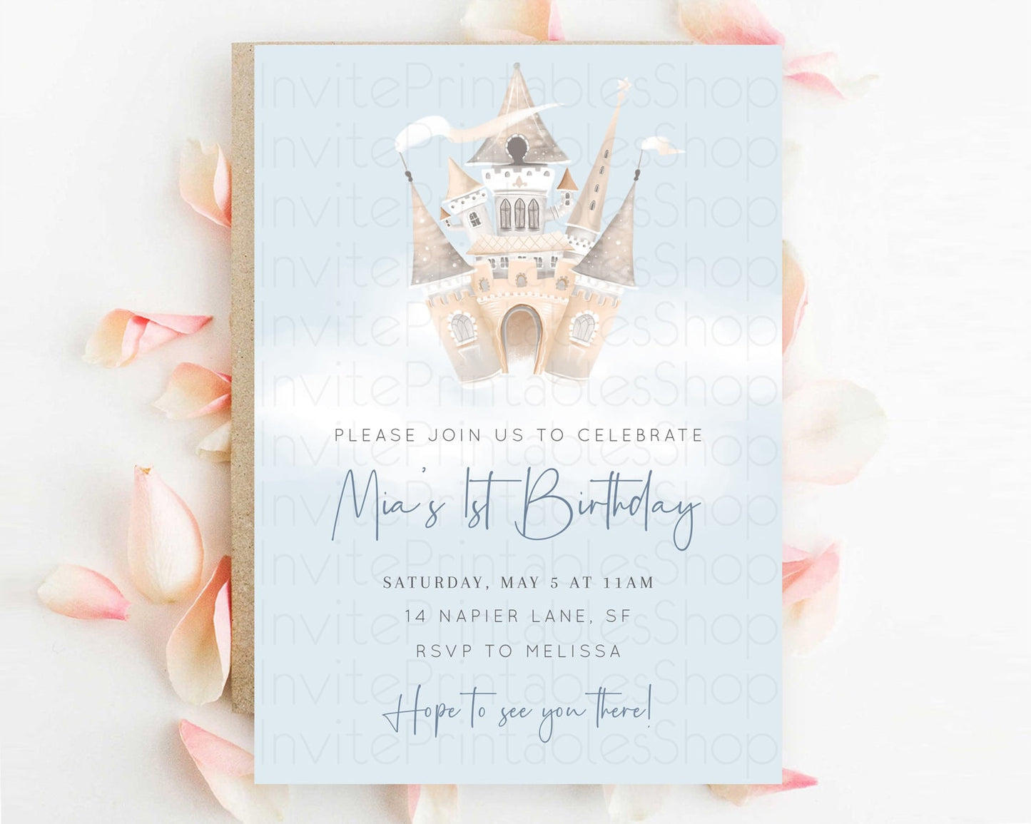 Princess Birthday Invitation Princess Invitation Pastel Invitation Royal Birthday Rainbow Color Enchanted Castle 1st First Birthday D10251