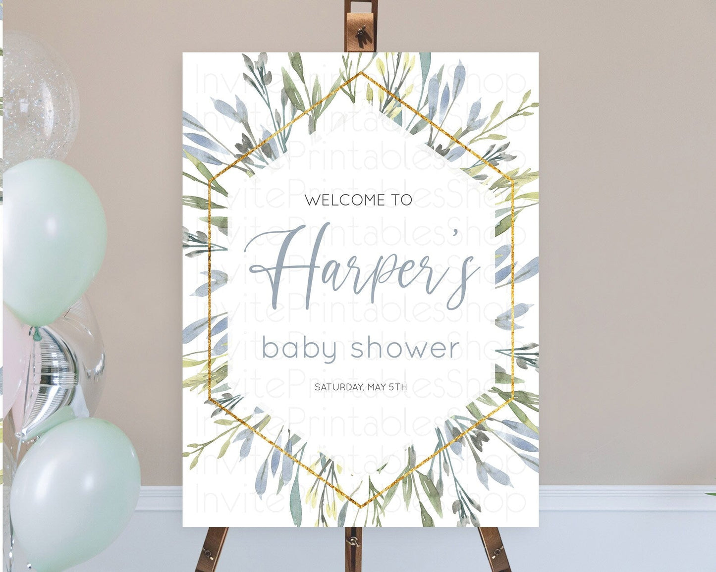 Leafy Baby Shower Welcome Sign Green Leaf Welcome Board Greenery Eucalyptus Fern Spray Leaves Watercolor Boho Garden Welcome Sign D10532