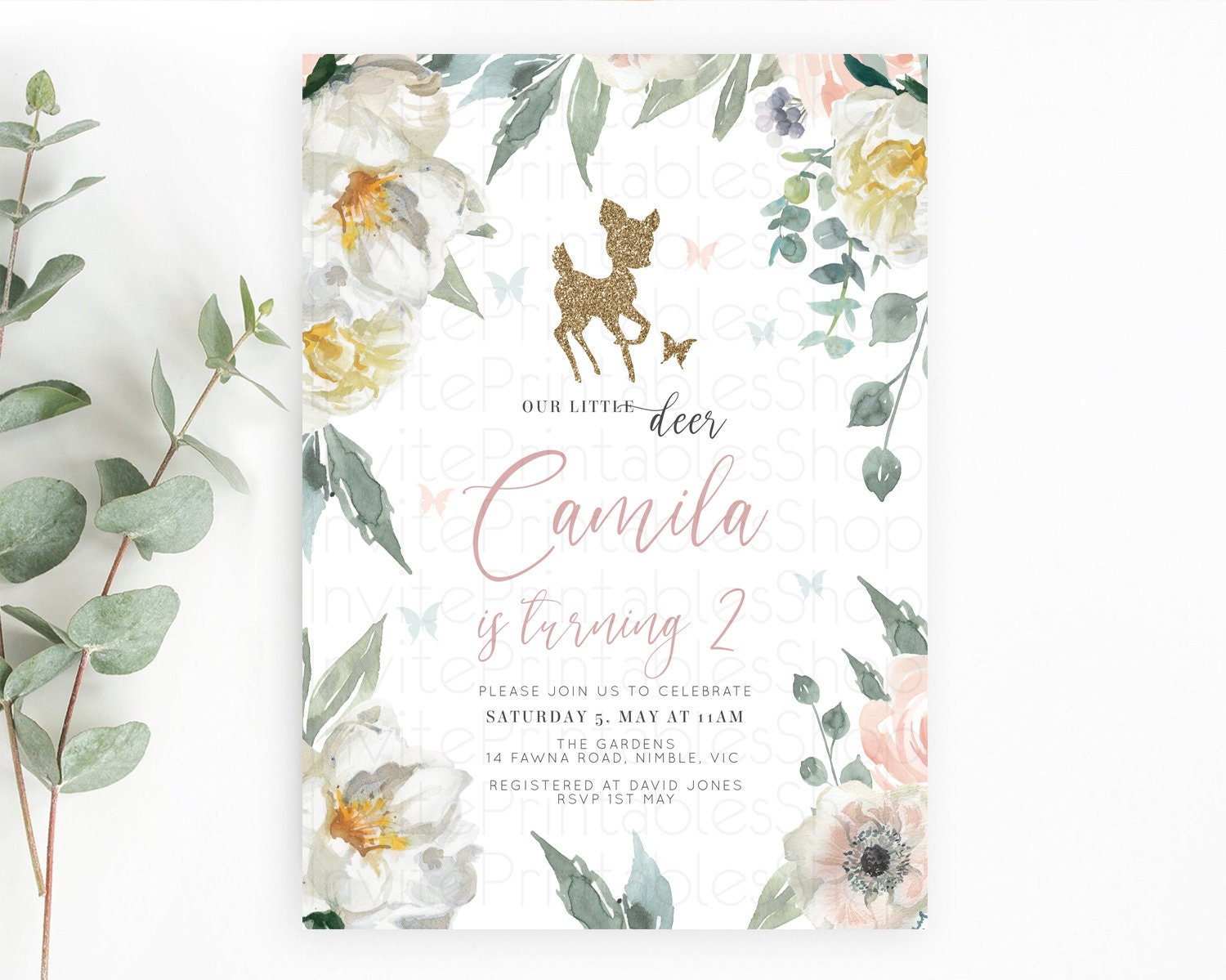 Editable Fawn Birthday Invitation Deer Birthday Invitation Enchanted Forest