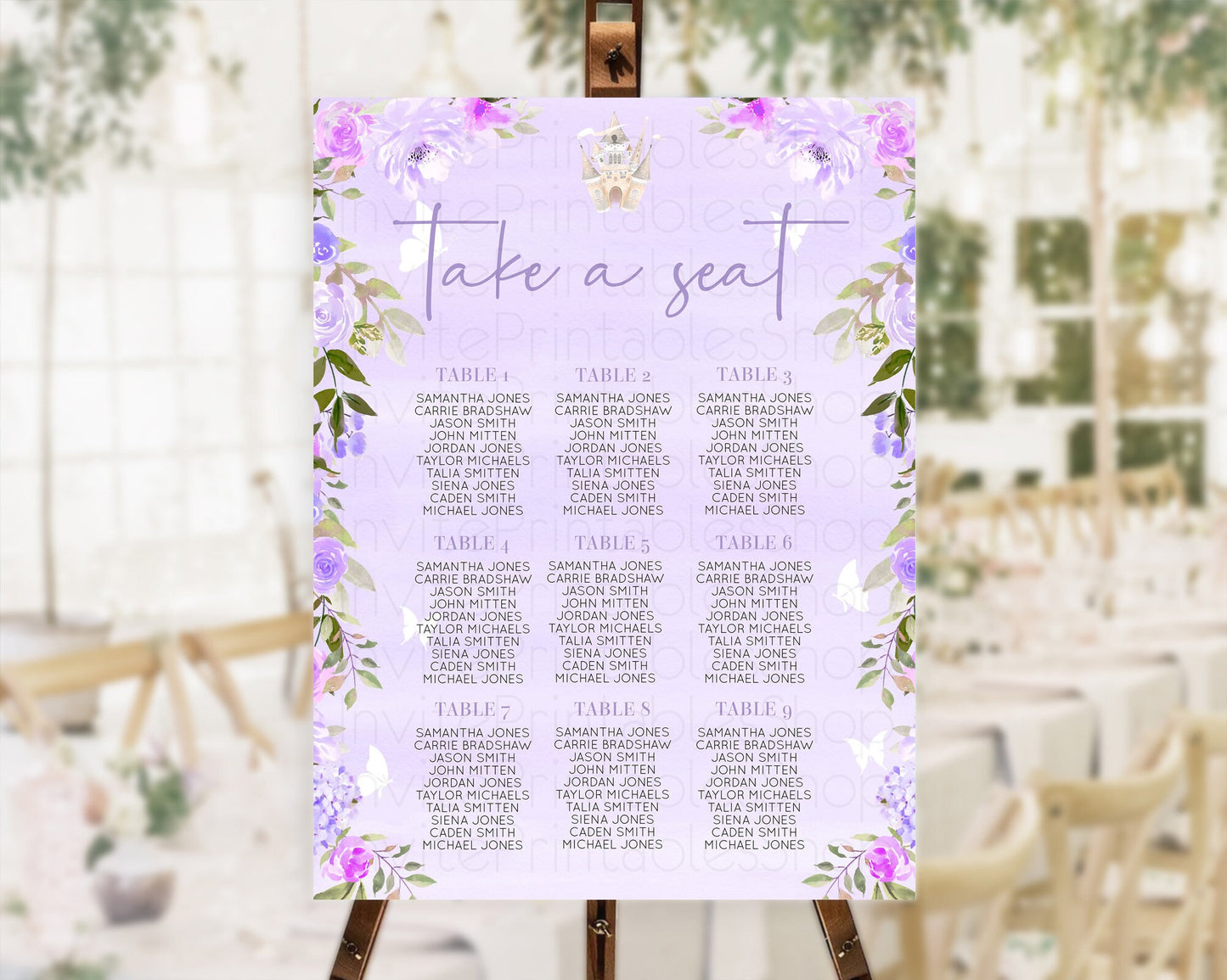 Purple Princess Castle Seating Chart Castle Seating Chart Floral Purple Seating Sign Princess Castle Take A Seat Castle Flower Decor D10339