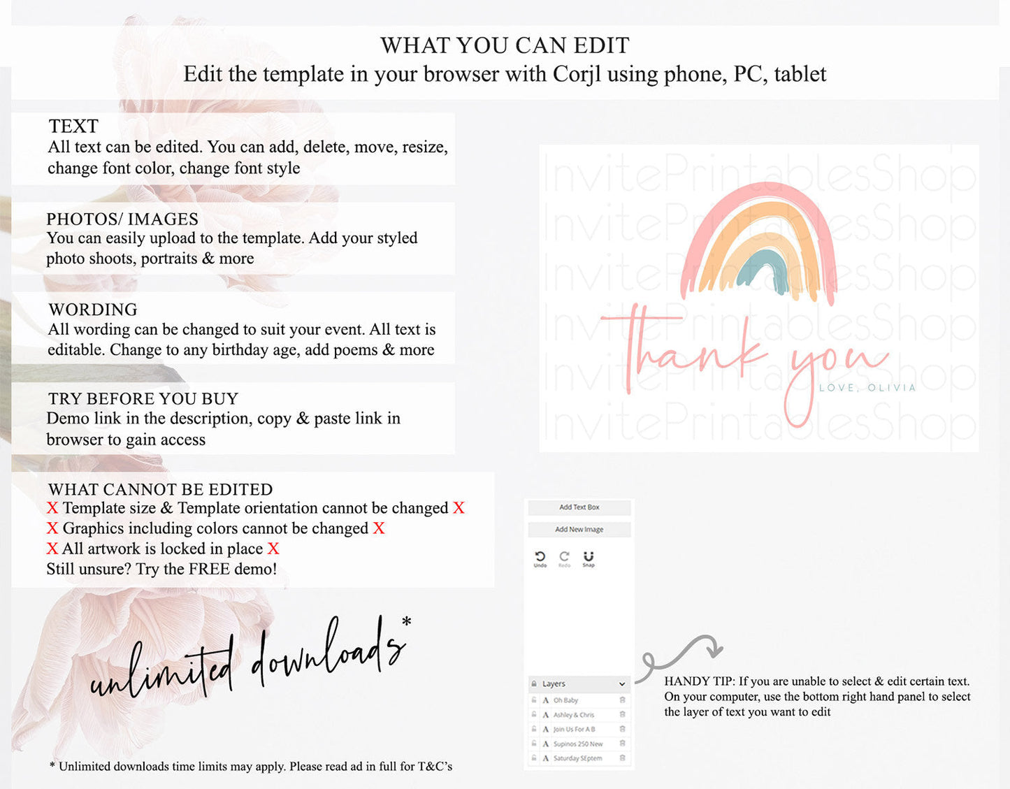 Pastel Rainbow Thank You Boho Rainbow Thank You Card Rainbow Birthday Thank You Cards Pastel Rainbow Teacher Thank You Card Template D10351