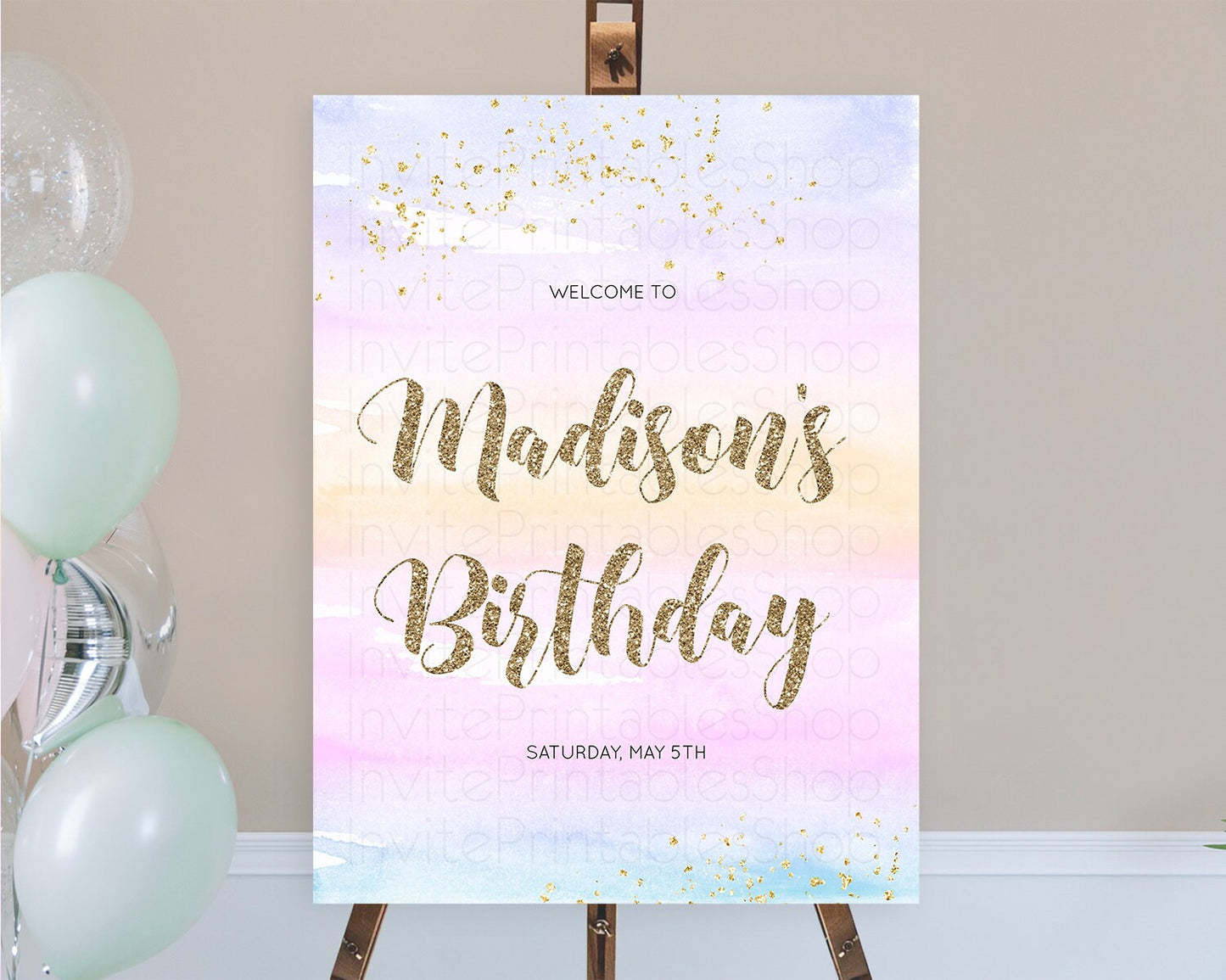 Pastel Welcome Sign Pastel Rainbow Welcome Sign Colorful Rainbow Confetti Watercolor Glitter Pastel First Birthday Welcome Sign D10595