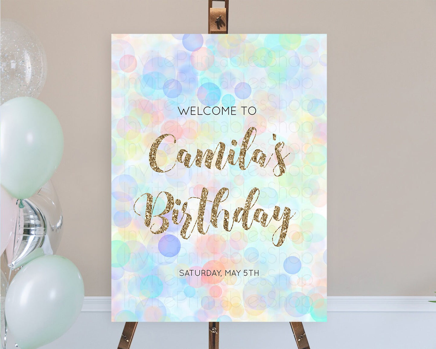 Pastel Welcome Sign Bubble Bath Birthday Party Rainbow Welcome Board Pastel Bubbles Colorful Confetti First Birthday Welcome Sign D10447