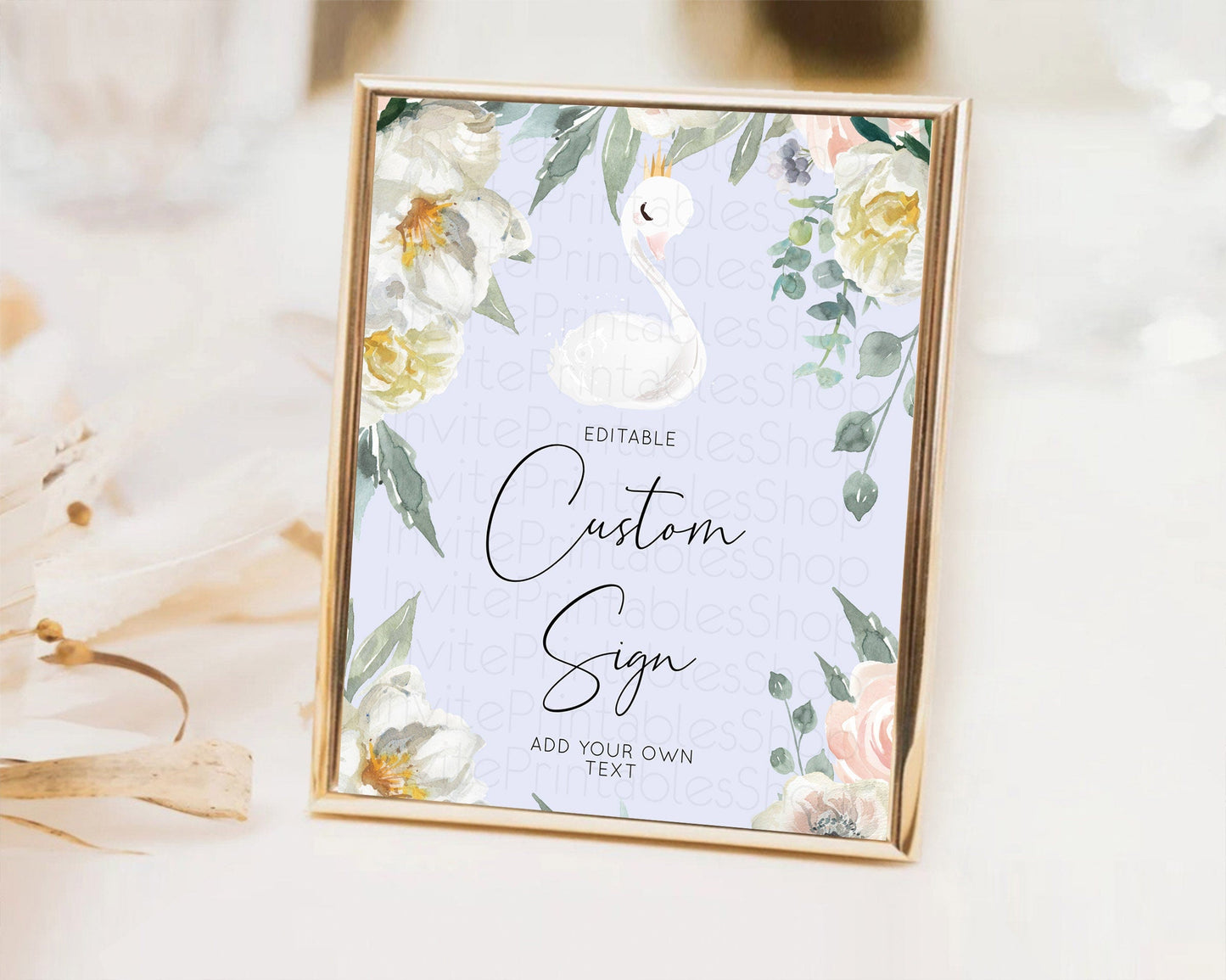 Swan Table Sign Decor Swan Princess Ballet Party Enchanted Swan Lake Secret Garden Pastel Floral 1st Birthday Baptism Baby Shower D10756
