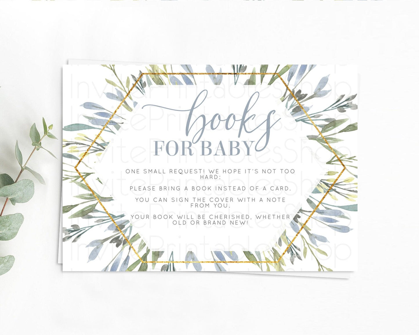 Leafy Books For Baby Card Green Leaf Book Insert Greenery Eucalyptus Book Card Fern Spray Leaves Watercolor Garden Book Poem Request D10532