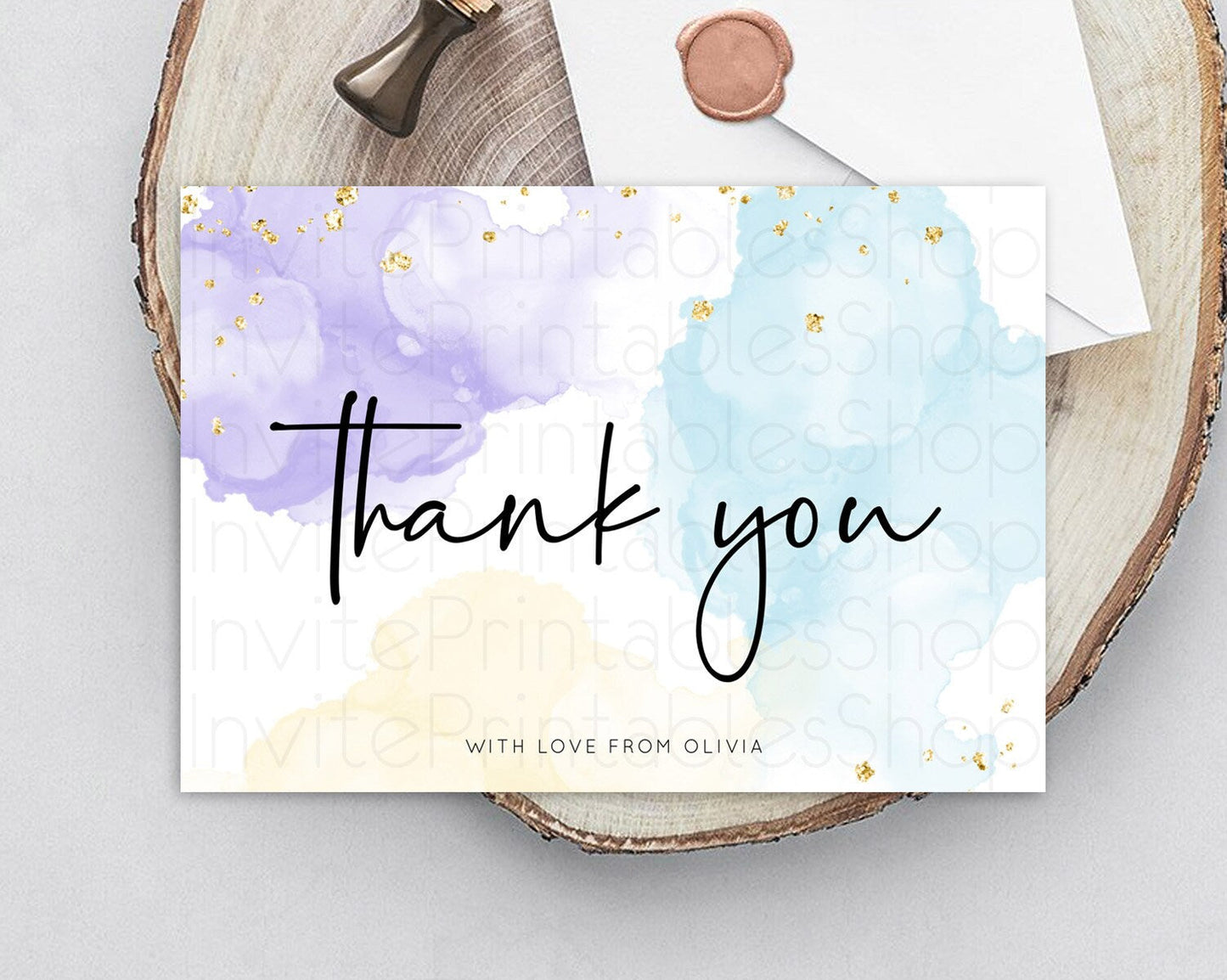 Pastel Thank You Rainbow Thank You Card Colorful Pastel Birthday Thank You Card Confetti Watercolor Pastel Teacher Thank You Cards D10208