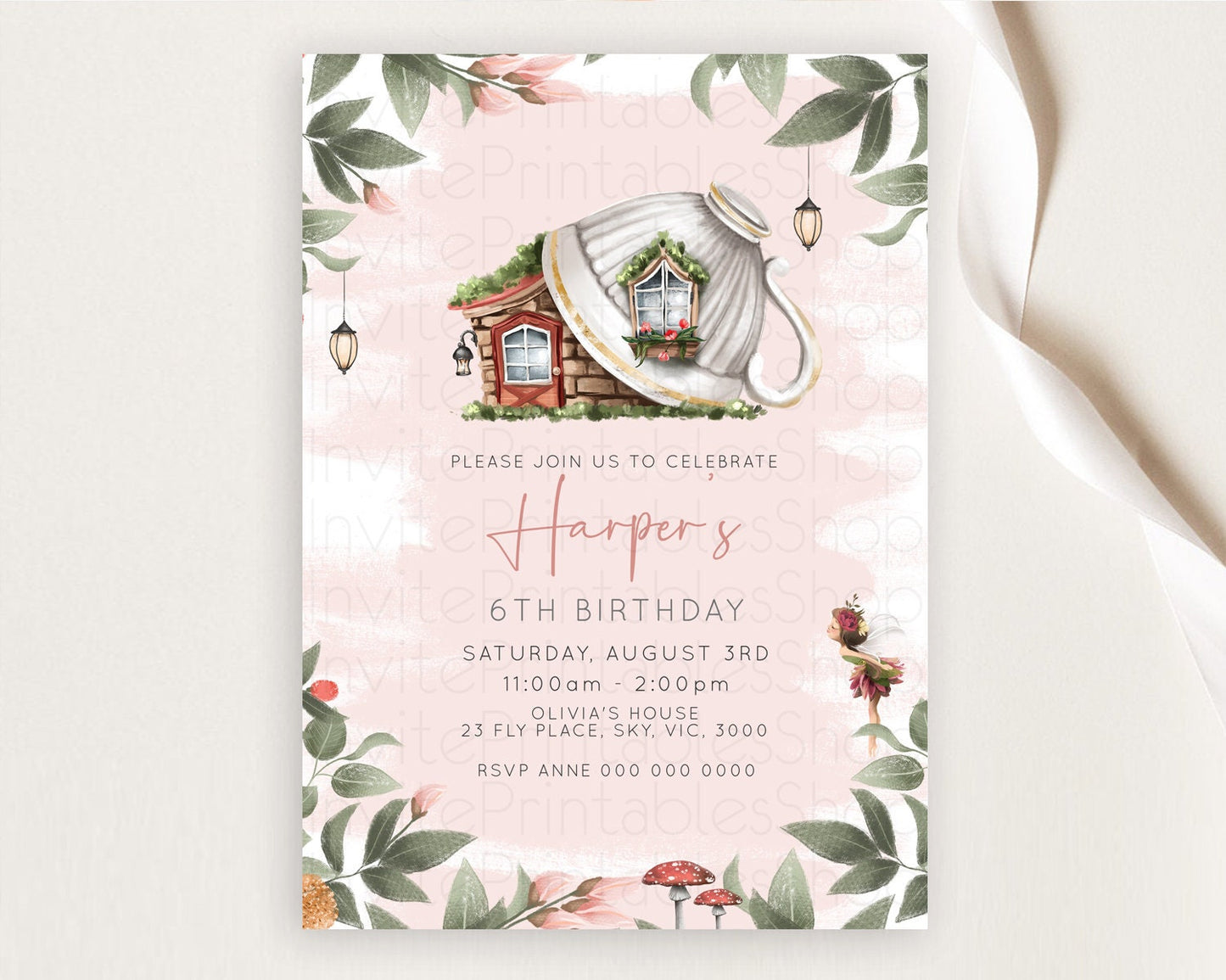 Fairy Birthday Invitation Fairy Invites Fairy Tea Party Fairy Garden Birthday Secret Garden Enchanted Garden Pastel Floral Butterfly D10563