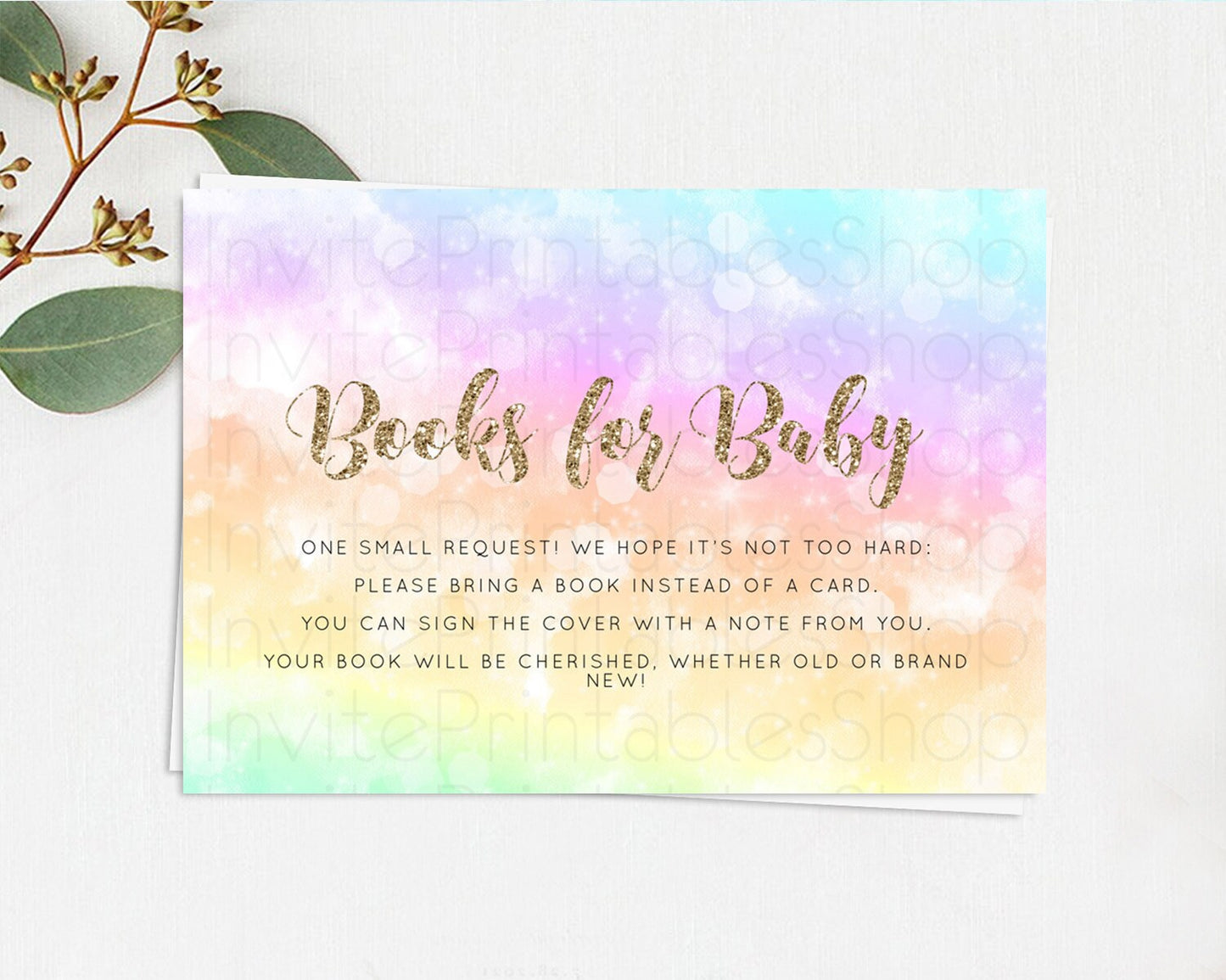 Pastel Books For Baby Card Pastel Rainbow Book Insert Colorful Ombre Watercolor Book Card Confetti Glitter Baby Book Poem Request D10648