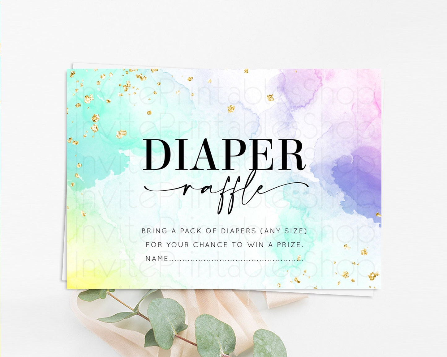 Pastel Diaper Raffle Card Pastel Rainbow Diaper Raffle Insert Colorful Ombre Watercolor Diaper Ticket Confetti Glitter Raffle Game D10157