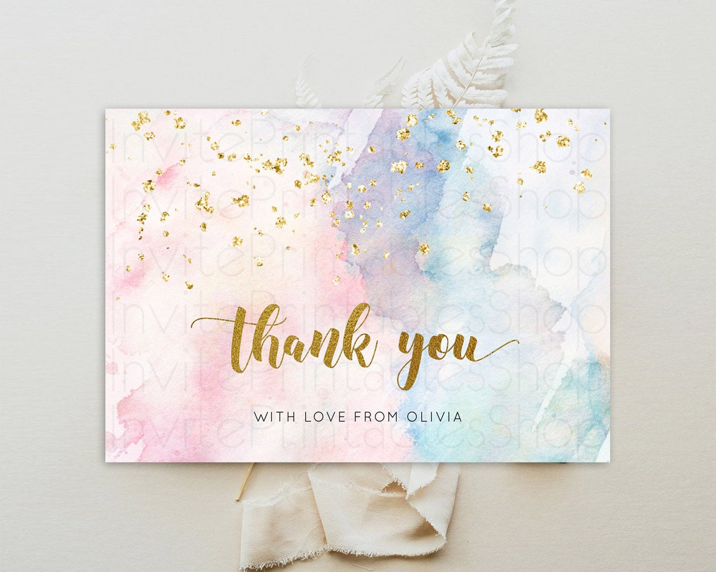 Pastel Thank You Rainbow Thank You Card Colorful Pastel Birthday Thank You Card Confetti Watercolor Pastel Teacher Thank You Cards D10264