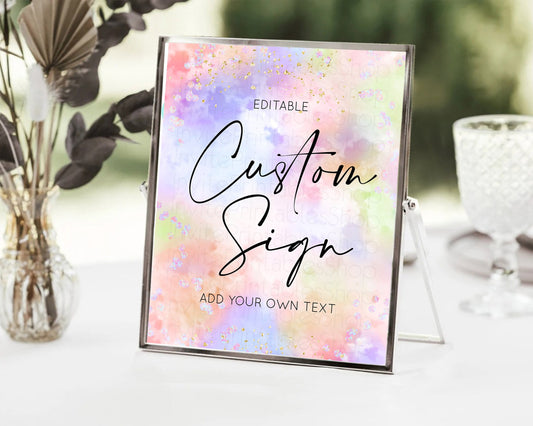 Editable Pastel Sign Ombre Table Sign Decor Pastel Ombre Rainbow Watercolor