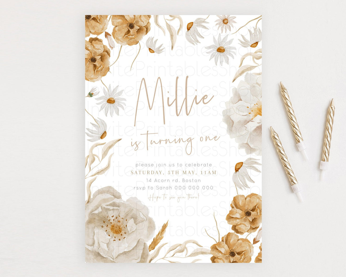 Secret Garden Invitation Wildflower Birthday Invitation Pastel Flowers Invite Enchanted Garden Boho Floral 3rd 2nd First Birthday D23355