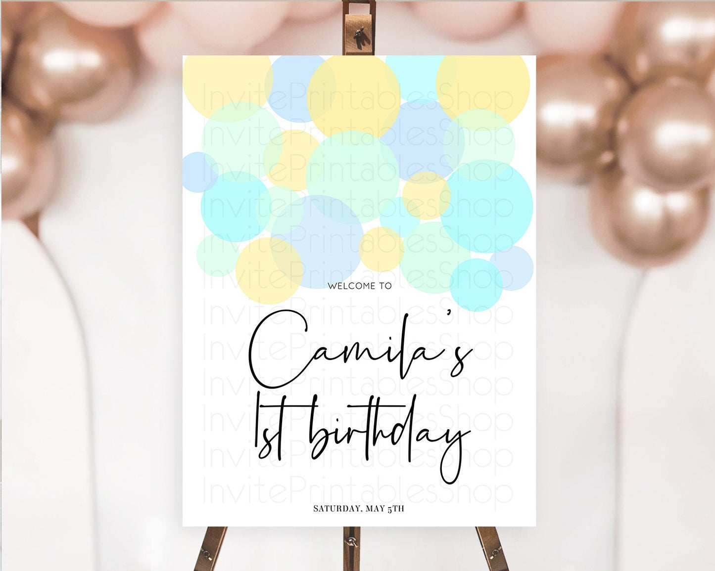 Blue Welcome Board Blue Welcome Sign Pastel Ombre Blue Confetti Welcome Poster Bubbles Confetti Décor First Birthday Welcome Sign 100206