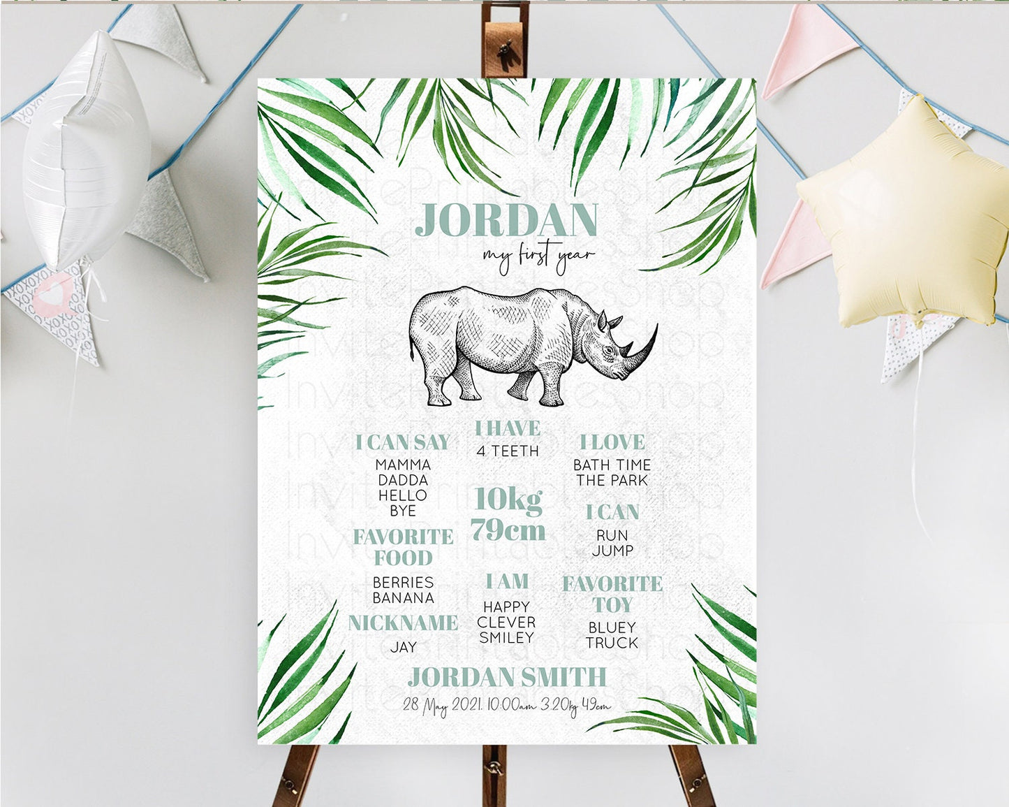 Rhino First Birthday Milestone Board Rhino Milestone Poster Rhino Decor Safari Adventure Rhino First Birthday Welcome Sign D10848