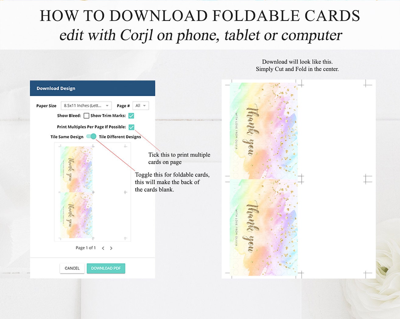 Pastel Rainbow Thank you Colorful Watercolor Gift Cards Splash Gold Glitter Card Birthday Engaged Baby Shower Wedding Folded/ Postcard g602