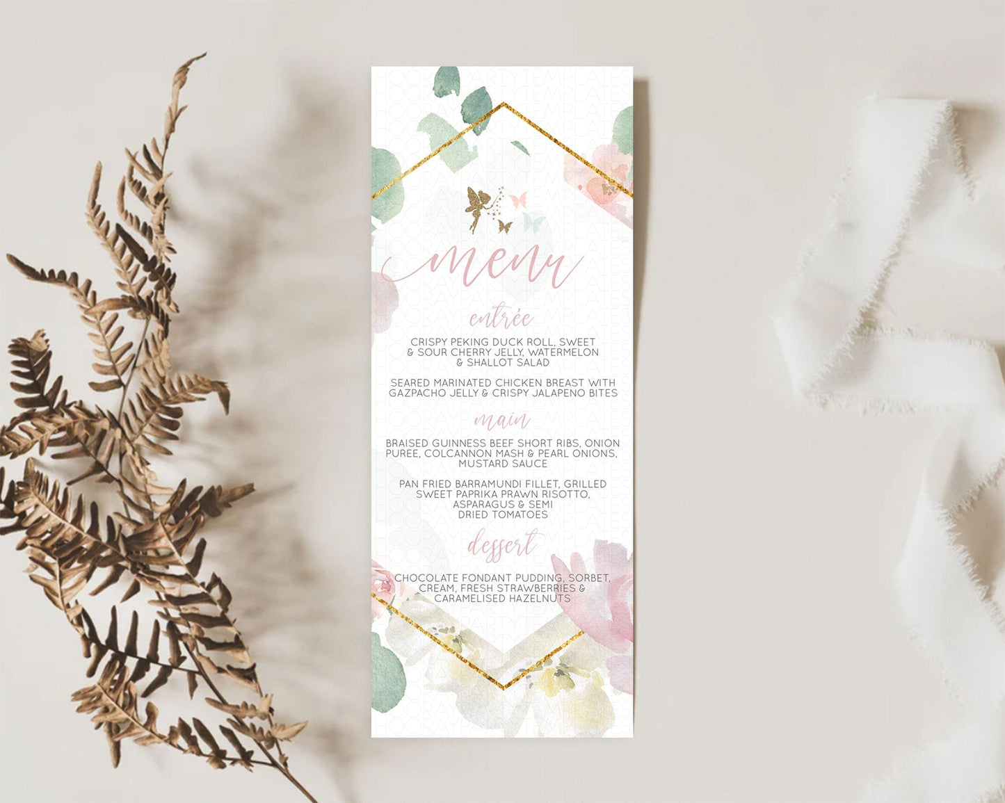 Fairy Menu Fairy Menu Template Enchanted Garden Pastel Floral Butterfly Table Decor Fairy Secret Garden Dinner Dessert Food Menu D10965