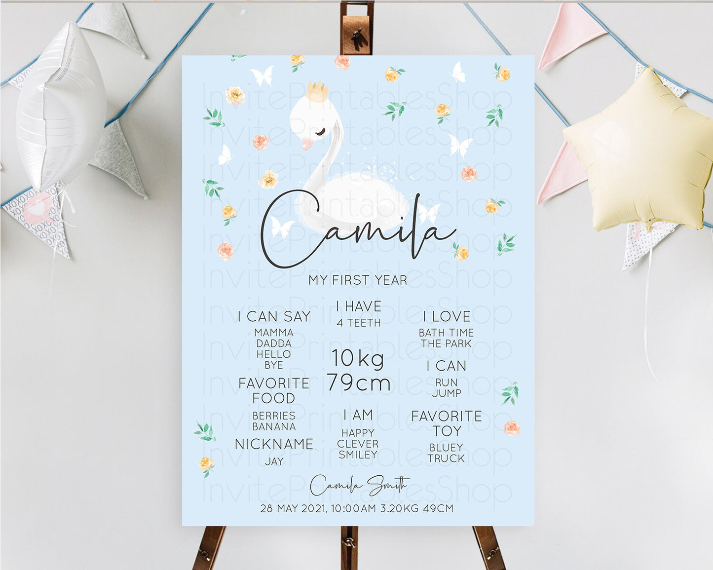 Swan First Birthday Milestone Poster Swan Princess Ballet Milestone Board Enchanted Forest Swan Lake Secret Garden Pastel Floral D10903