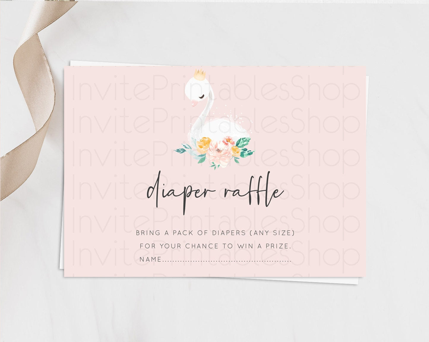 Swan Diaper Raffle Card Swan Princess Ballet Diaper Raffle Insert Enchanted Swan Lake Diaper Ticket Secret Garden Floral Raffle Game D10388