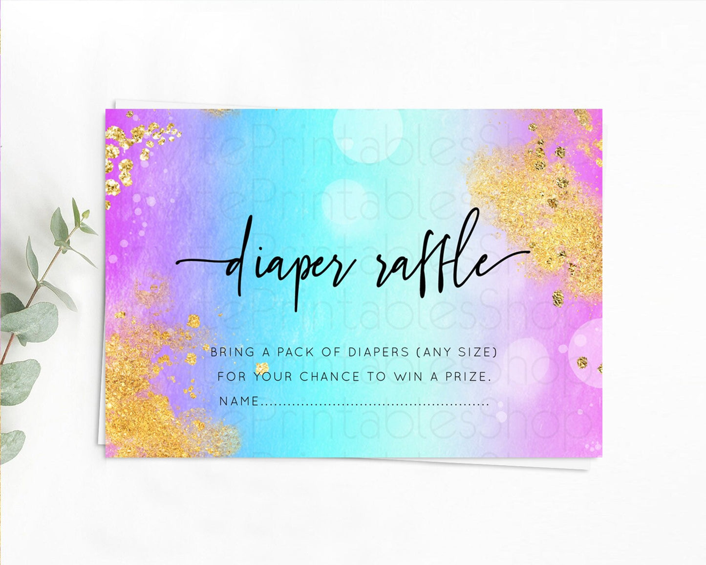 Pastel Diaper Raffle Card Pastel Rainbow Diaper Raffle Insert Colorful Ombre Watercolor Diaper Ticket Confetti Glitter Raffle Game D10564