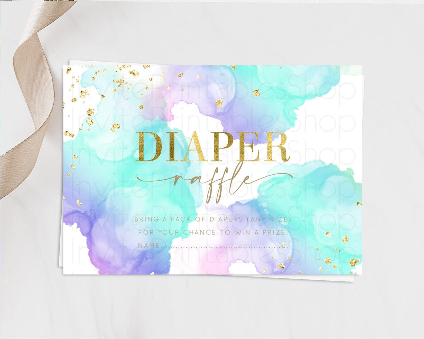 Pastel Diaper Raffle Card Pastel Rainbow Diaper Raffle Insert Colorful Ombre Watercolor Diaper Ticket Confetti Glitter Raffle Game D10212