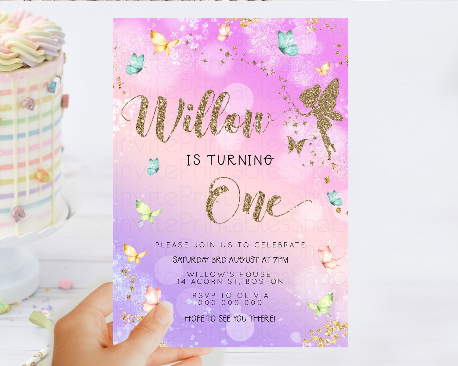 Editable Pastel Fairy Birthday Invitation Pastel Butterflies Fairy Birthday