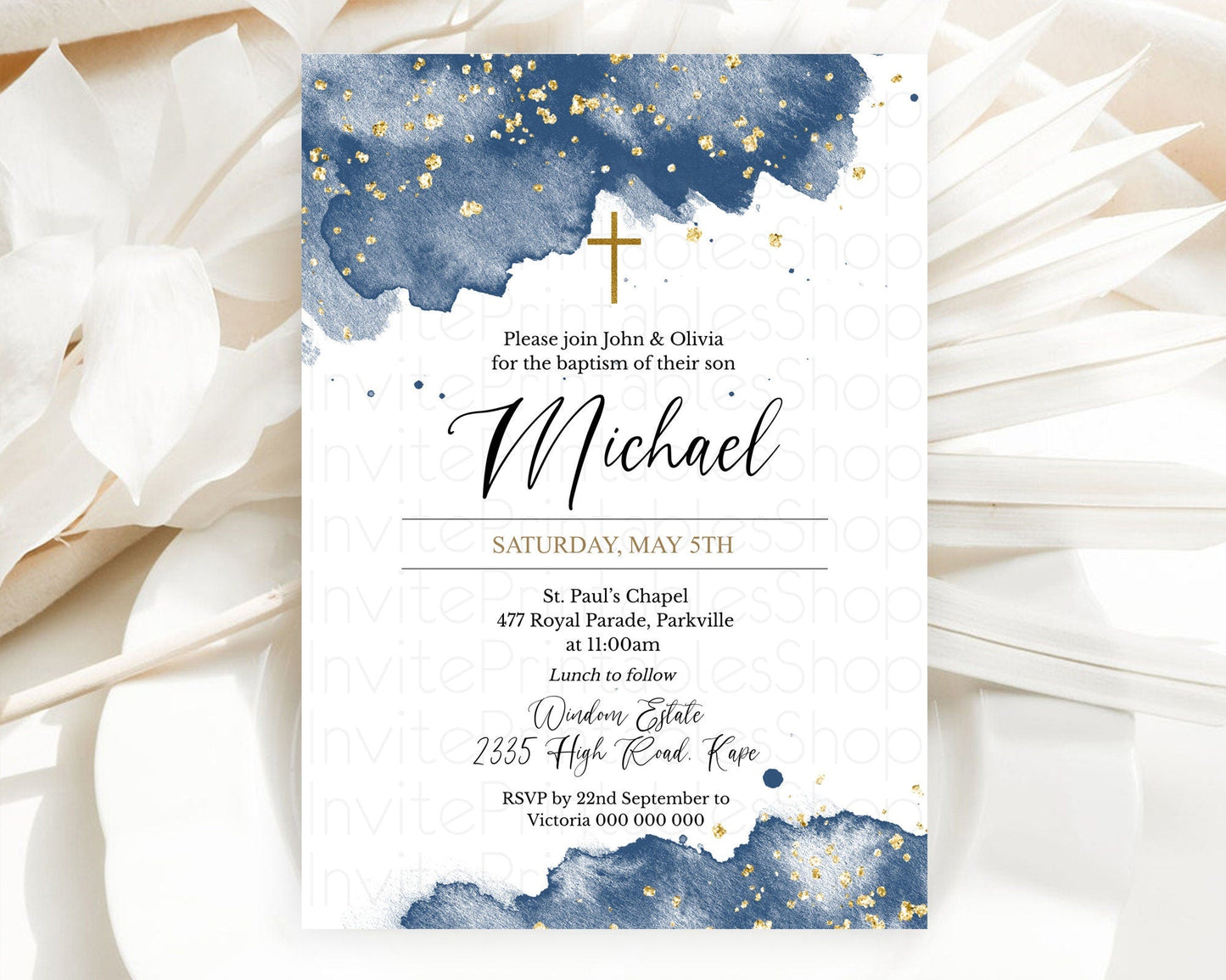Blue Baptism Invitation Blue Watercolor Baptism 1st Birthday Invitation Pastel Blue Watercolor Christening Invite Blue Splash D10312