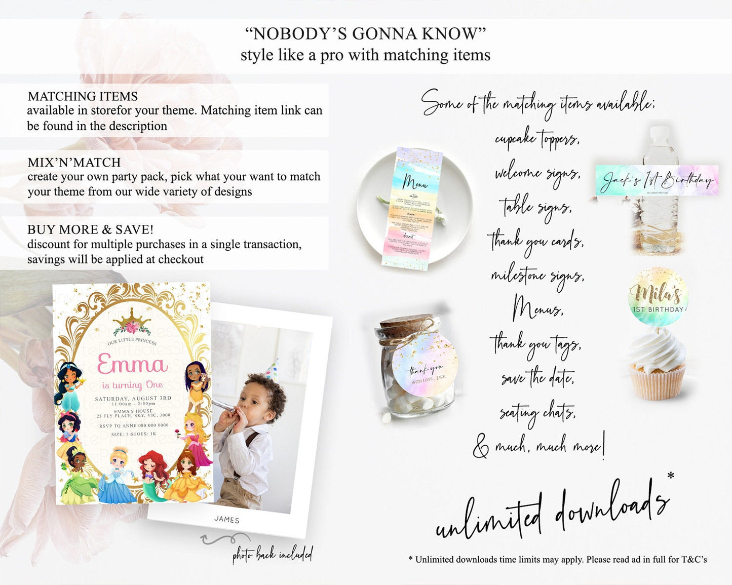 Princess Birthday Invitation Castle Invitation Royal Birthday Fairy Tale Enchanted Mirror Pastel Floral Garden 1st First Birthday D10152