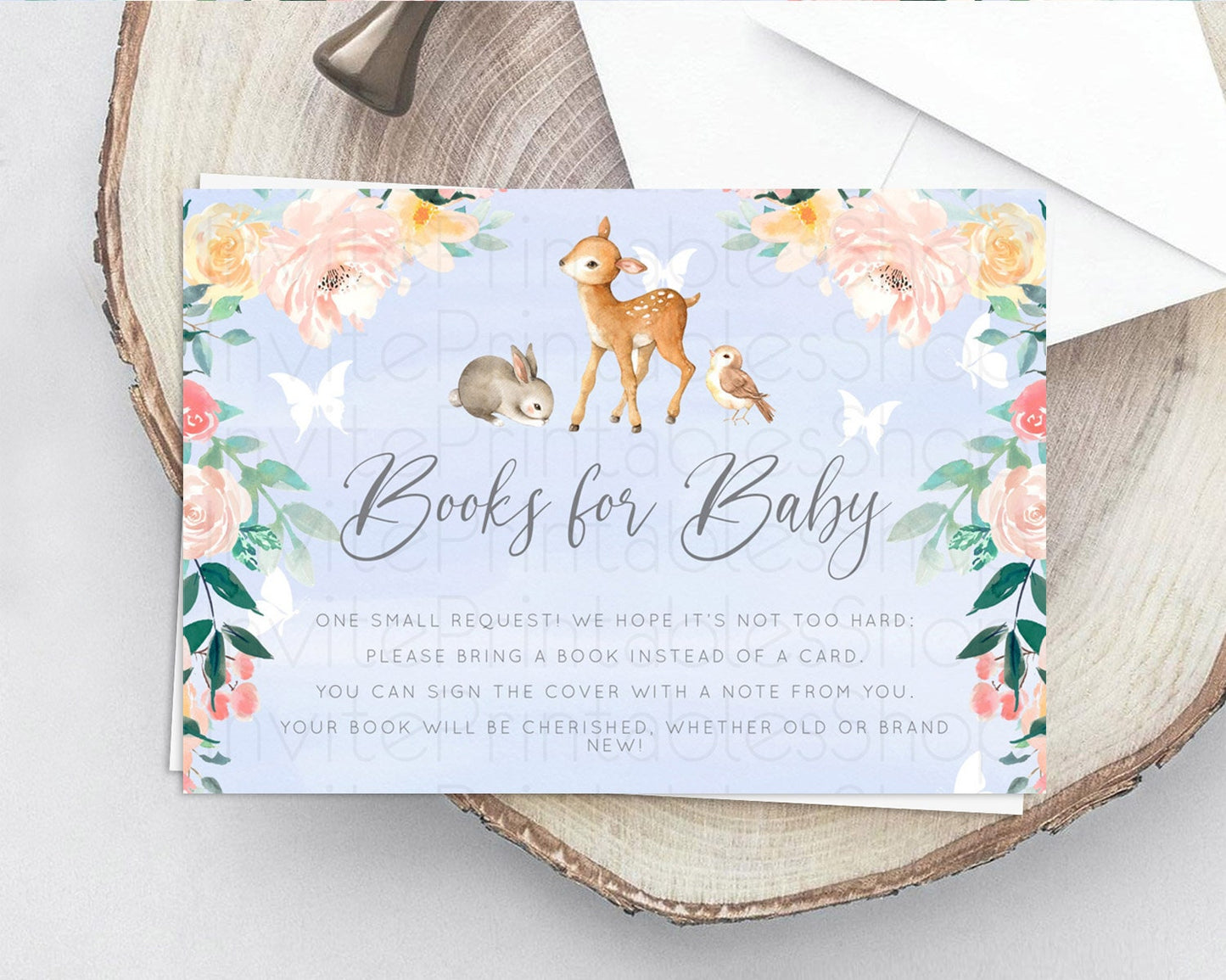 Fawn Books For Baby Card Deer Book Insert Floral Deer Book Card Enchanted Forest Butterfly Pastel Baby Shower Book Poem Request D10920