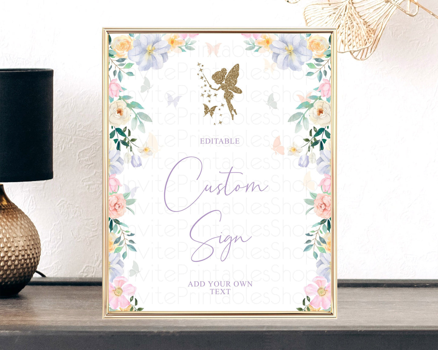 Fairy Sign Enchanted Garden Table Sign Décor Pastel Floral Butterfly Party Secret Garden Birthday Baptism Baby Shower Bridal Shower D10474