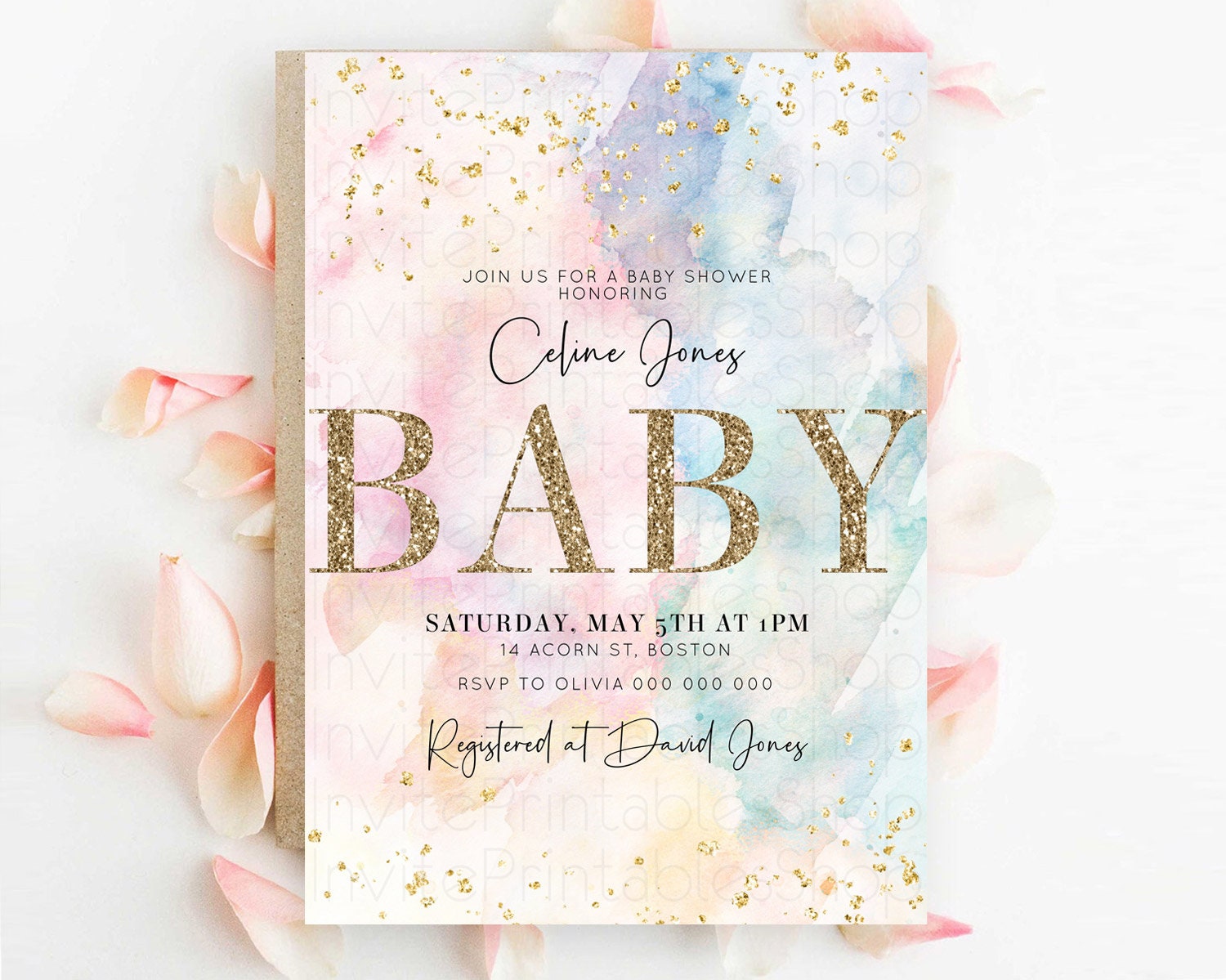 Editable Pastel Baby Shower Invitation Rainbow Baby Shower Invitation Colorf