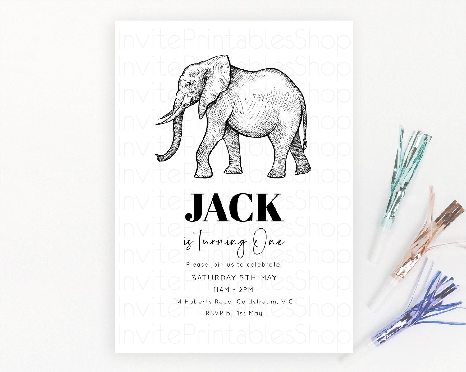 Editable Elephant Birthday Invitation Elephant Invitation Elephant Birthday