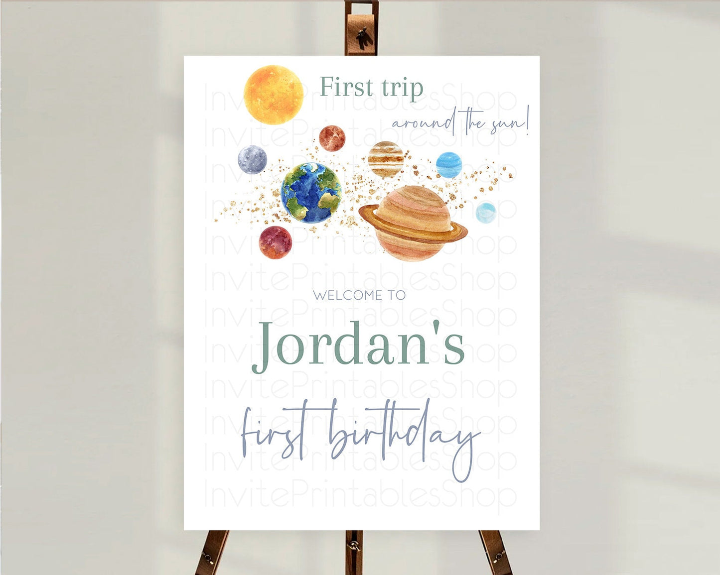 Space Birthday Welcome Sign Space Welcome Board First Trip Around the Sun Welcome Poster Planets Solar System ONE year Birthday Sign D10598