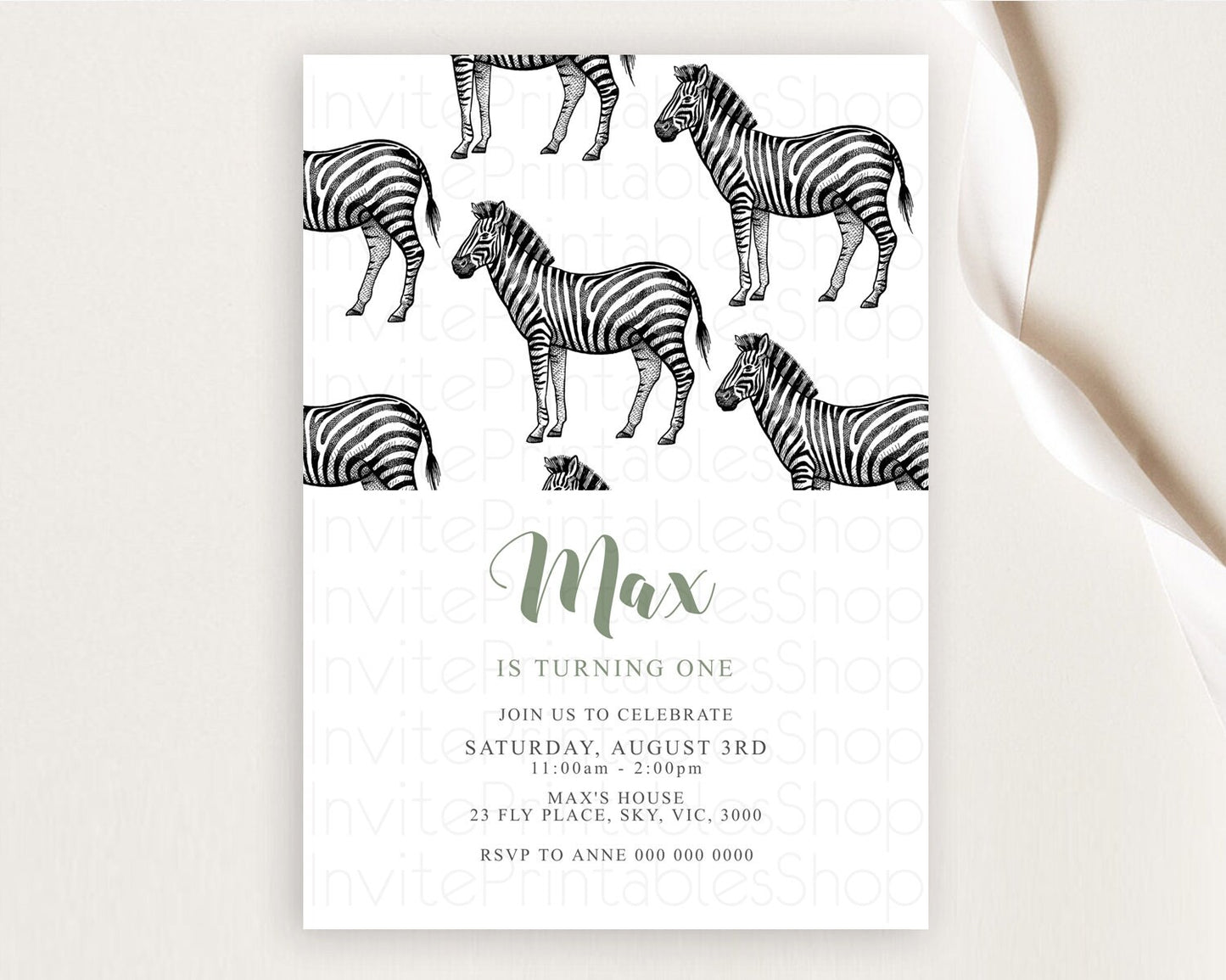 Zebra Birthday Invitation Zebra Invite Jungle Safari invite Watercolor Tropical Palm Invite Adventure Zoo Party Wild Animal Party D10249