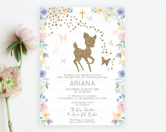 Editable Fawn Baptism Invitation Deer Baptism 1st Birthday Invitation Enchan