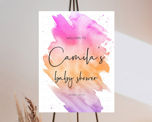 Pastel Baby Shower Welcome Sign Pastel Rainbow Welcome Sign Colorful Rainbow Confetti Watercolor Glitter Décor Pastel  Welcome Sign D10488