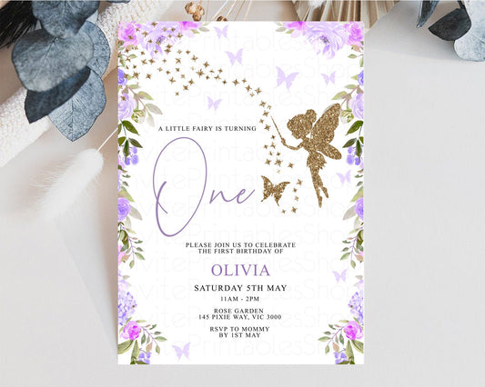 Fairy Birthday Invitation Enchanted Fairy Garden Invitation Magical Pixie Floral Pastel Birthday Invitation Wildflower Purple Glitter 47