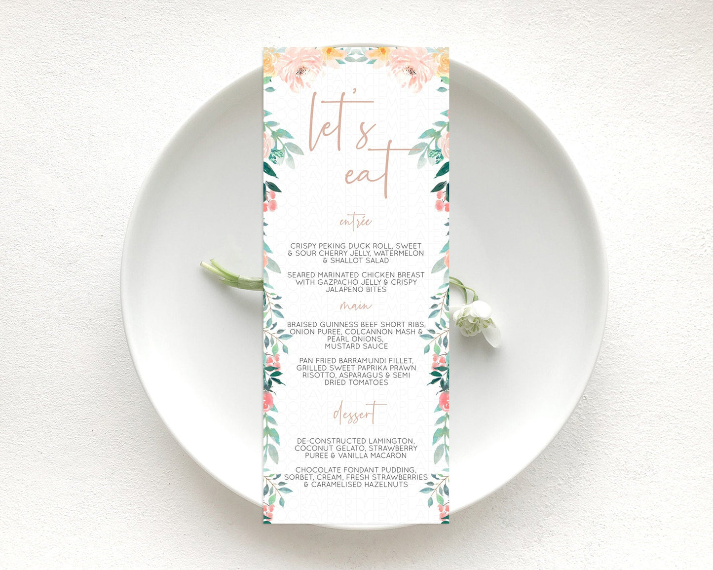 Secret Garden Menu Wildflower Menu Template Pastel Flower Garden Table Decor Boho Floral Dinner Dessert Floral Party Food Menu D10706