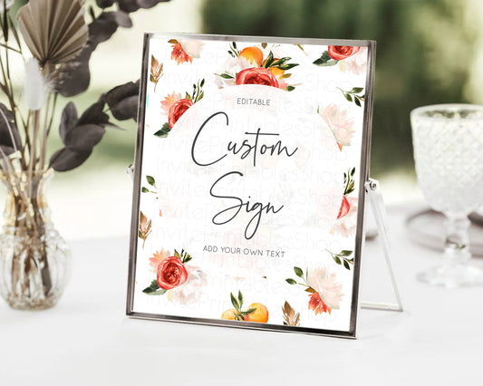Editable Citrus Sign Template Lemon Orange Party Sign Template Citrus Floral