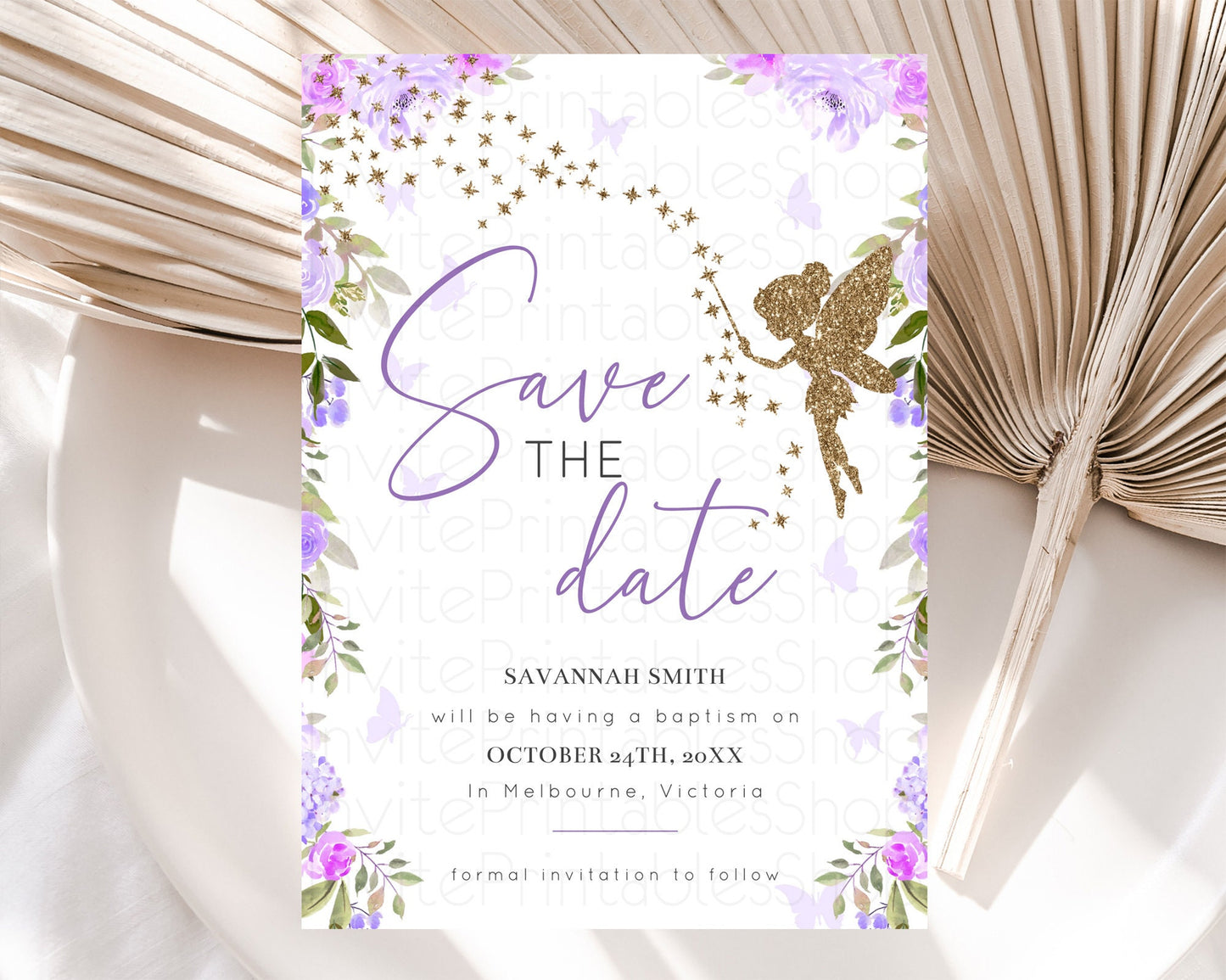 Fairy Save The Date Template Enchanted Garden Pastel Floral Butterfly Party Secret Garden Birthday Baptism Baby Shower Bridal Shower D10910