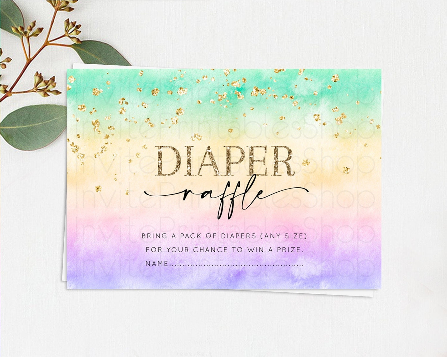 Pastel Diaper Raffle Card Pastel Rainbow Diaper Raffle Insert Colorful Ombre Watercolor Diaper Ticket Confetti Glitter Raffle Game D10481