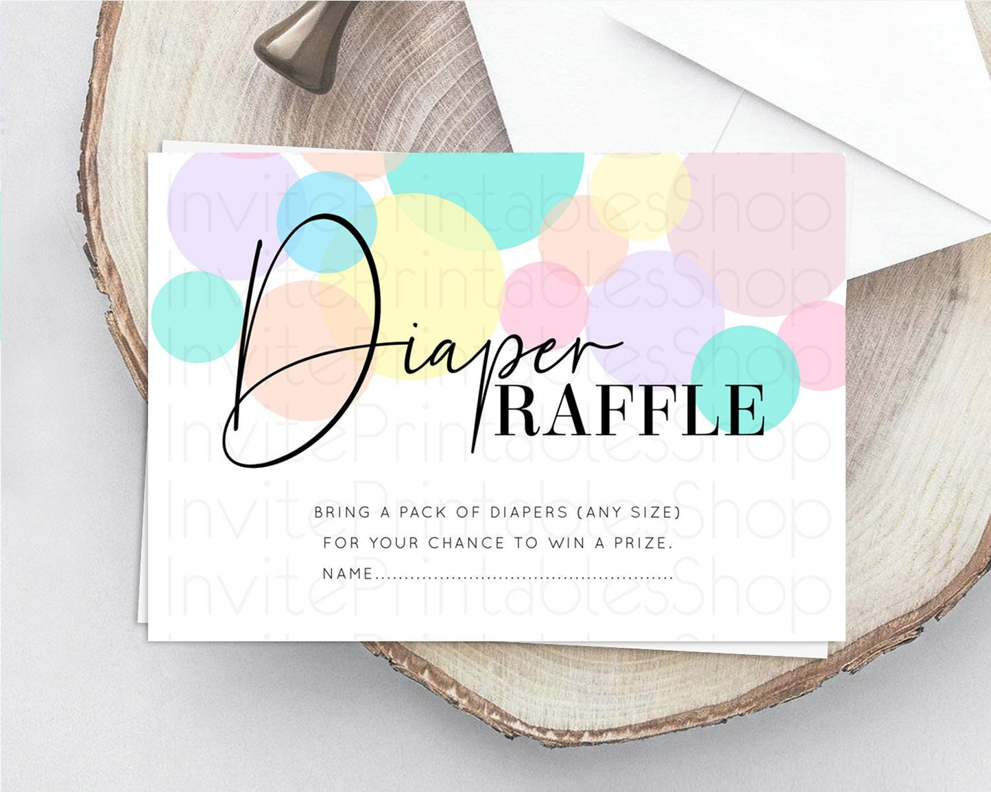 Pastel Diaper Raffle Card Pastel Rainbow Diaper Raffle Insert Colorful Ombre Watercolor Diaper Ticket Confetti Glitter Raffle Game D10784