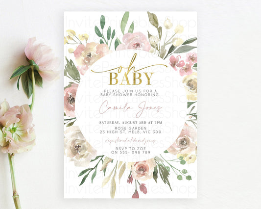 Wildflower Baby Shower Invitation Secret Garden Baby Shower Invitation Pastel Flowers Invite Enchanted Garden Shower Floral Theme D10202