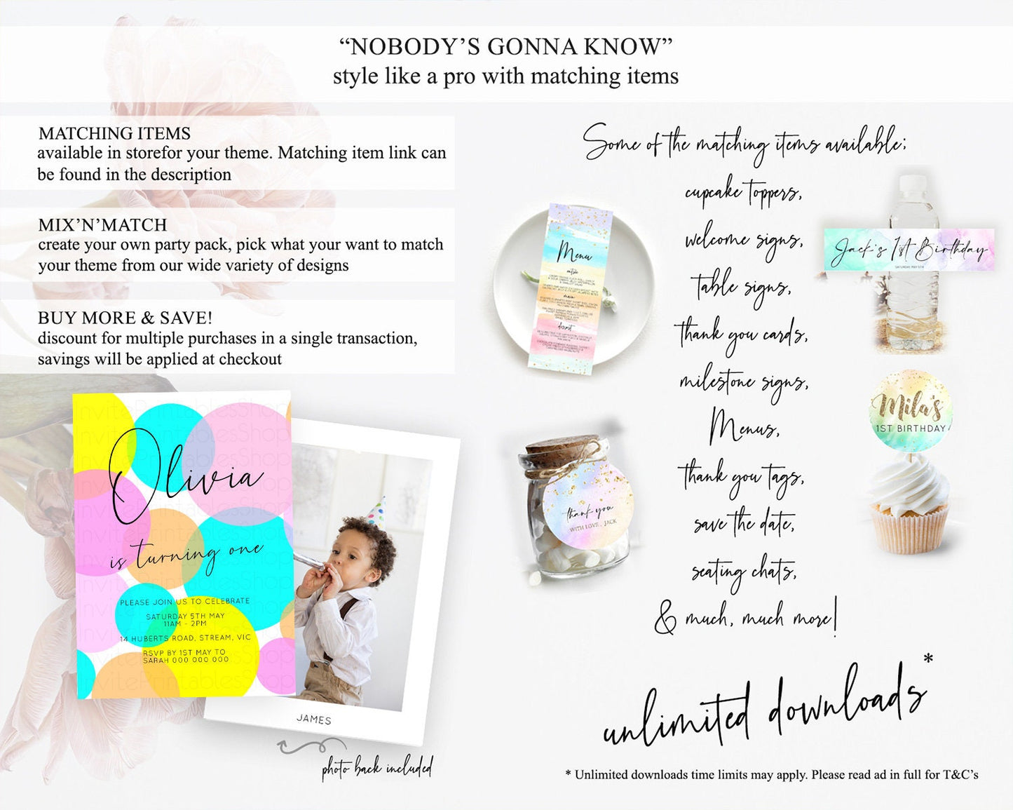 Pastel Birthday Invitation Pastel Confetti Birthday Invitation Bubbles Invitation Colorful Rainbow Confetti 2nd 1st First Birthday D10896
